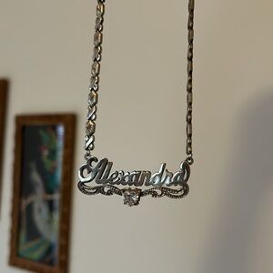 Crystal Heart Alexandra Double Nameplate Necklace 925s Sterling Silver
